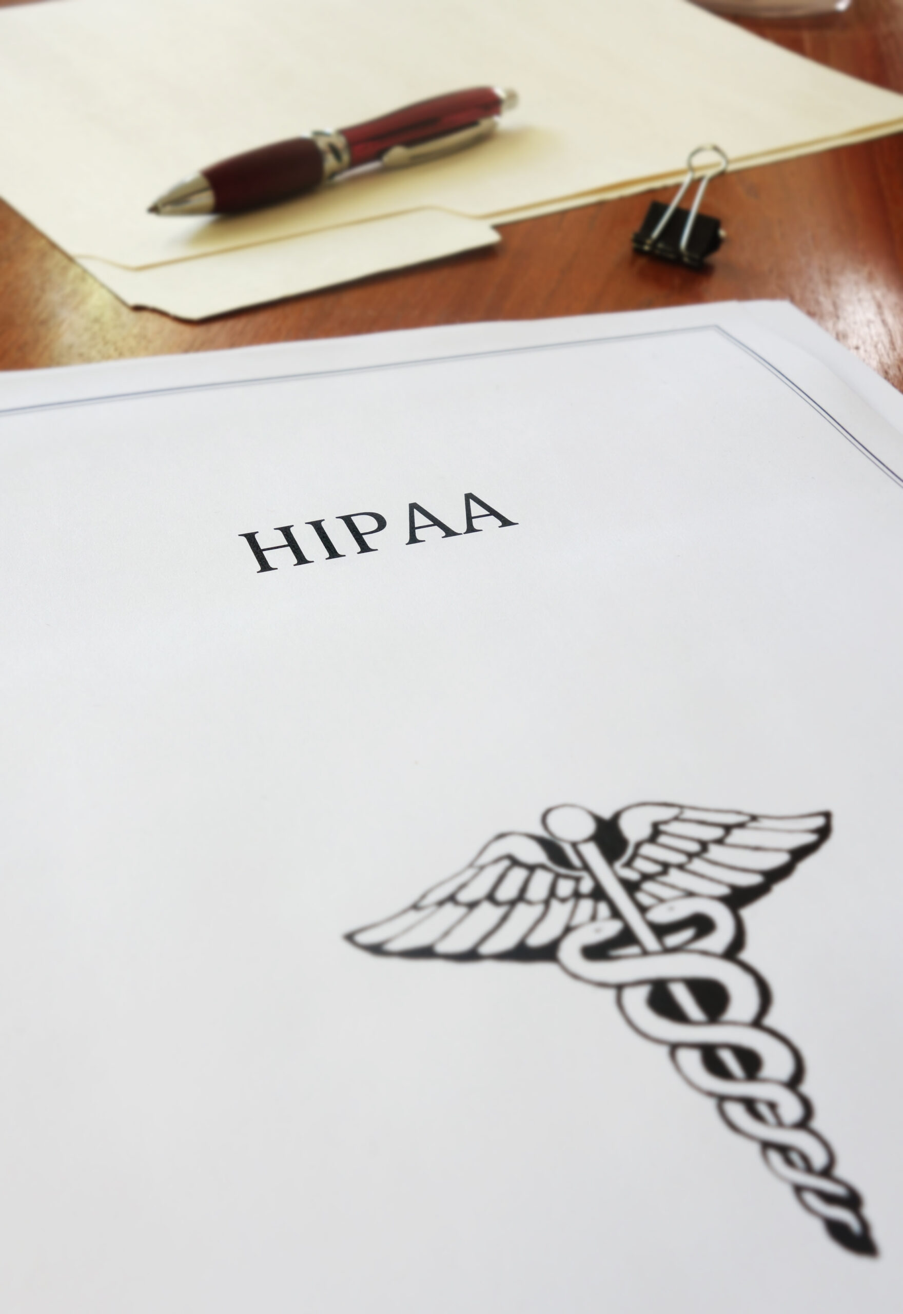 HIPAA healthcare document on an office desk